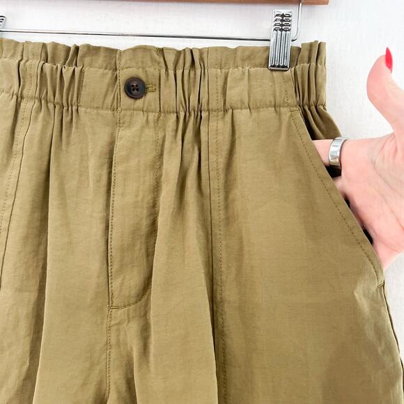 Madewell Paperbag Shorts XS Olive Green Seamed Pull-On in Softdrape Tawny Olive - Picture 5 of 9